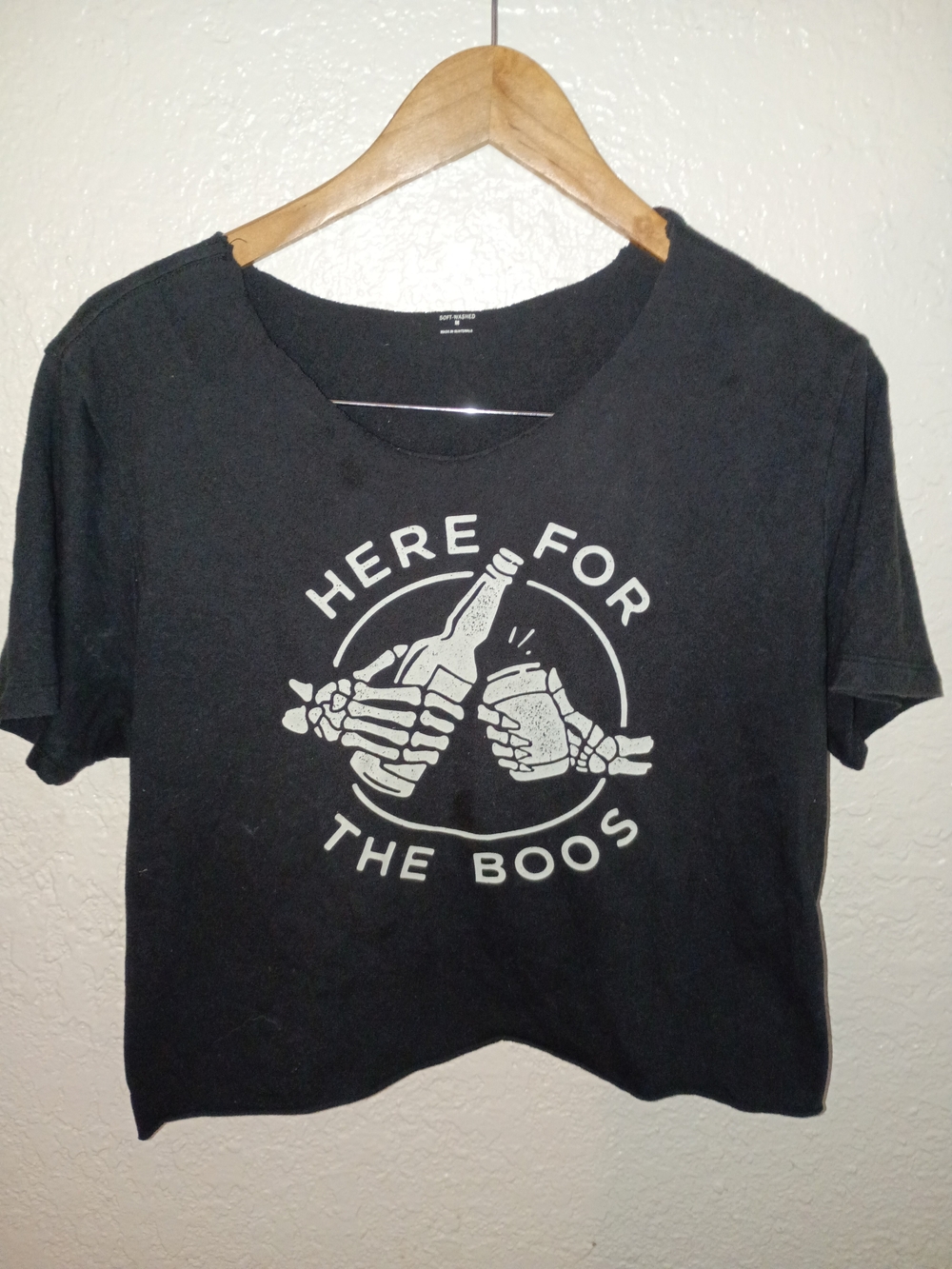 Black Graphic Crop Tee "Here For The Boos"